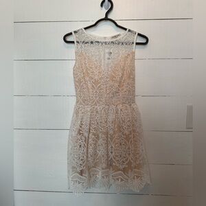 Sleeveless Lace Overlay Dress in White and Nude